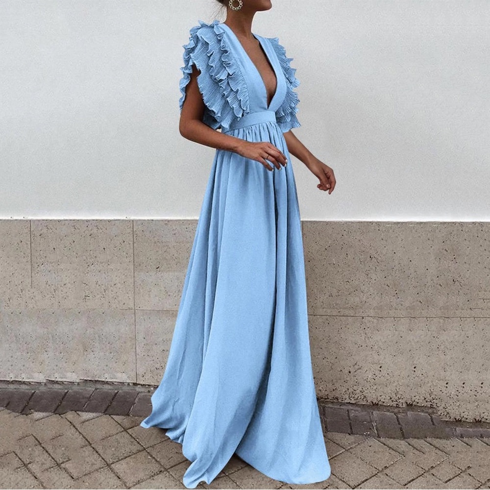 Blue Ruffle Maxi Dress